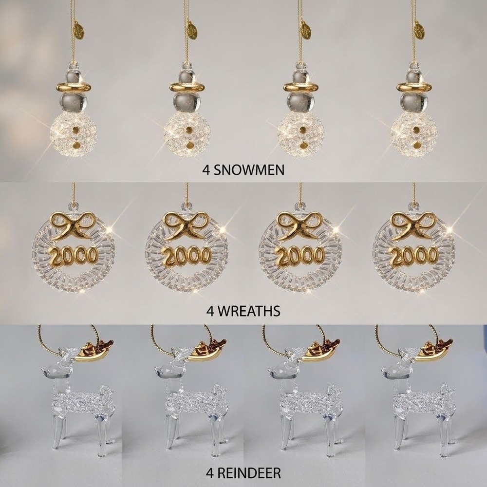 4 Avon Glass Ornament Gift Sets 22K Gold Trim Snowman Reindeer Wreath 2000 NEW